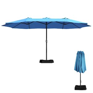 15 ft. Steel Market Outdoor Crank Umbrella with Stand in Turquoise