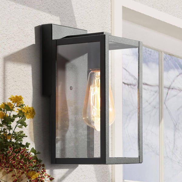 1-Light Black Non- Solar Outdoor Wall Lantern Sconce with Clear Glass Shade