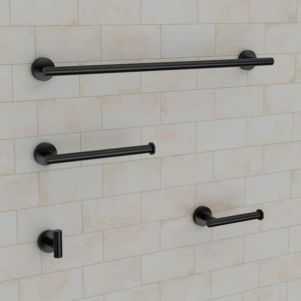 Towel Rack Set 4-Piece 1-Spray Wall Mount Handheld Shower Head 1.8 GPM in Matte Balck Stainless Steel