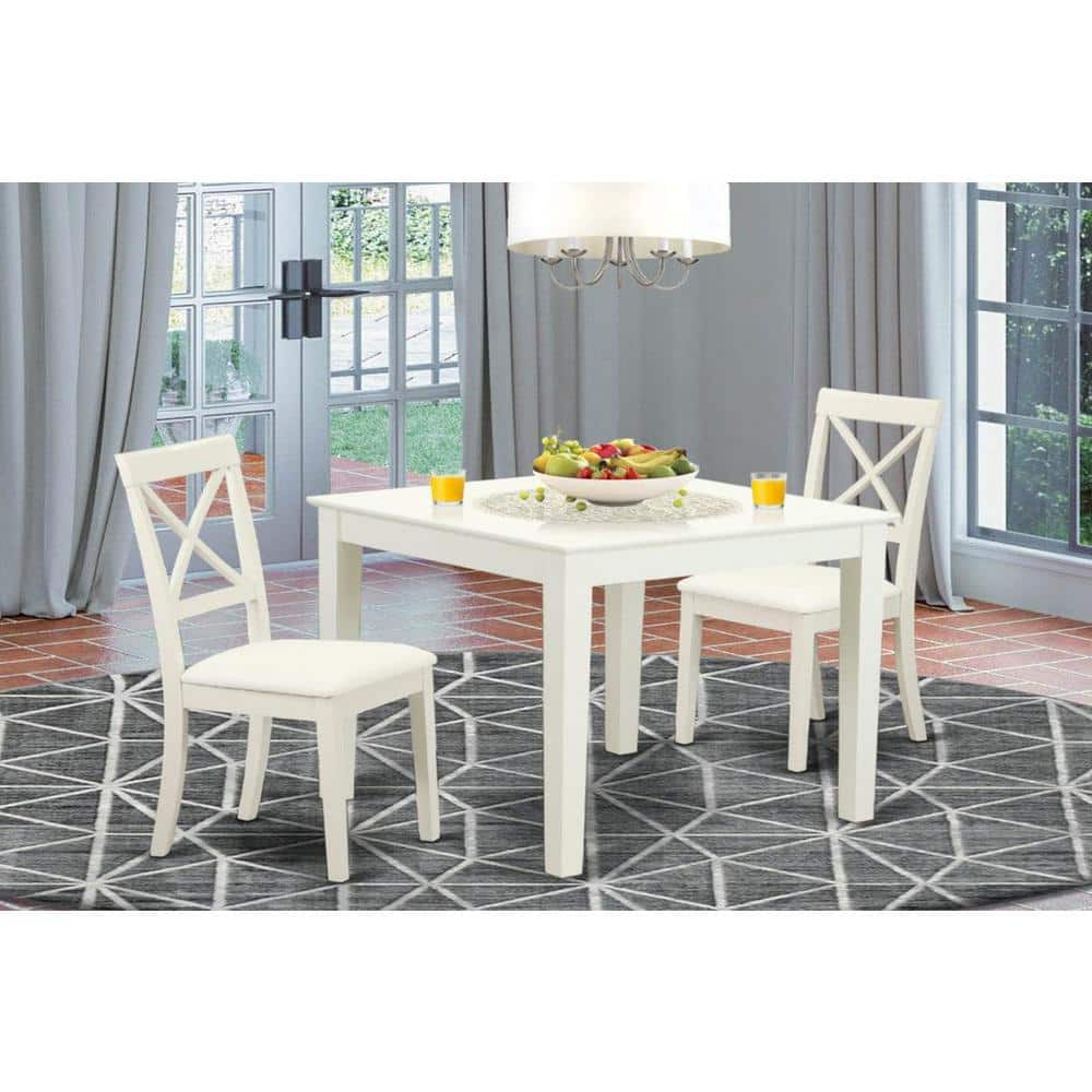 Linen White 3-Piece Square Dining Set with Faux Leather Chairs