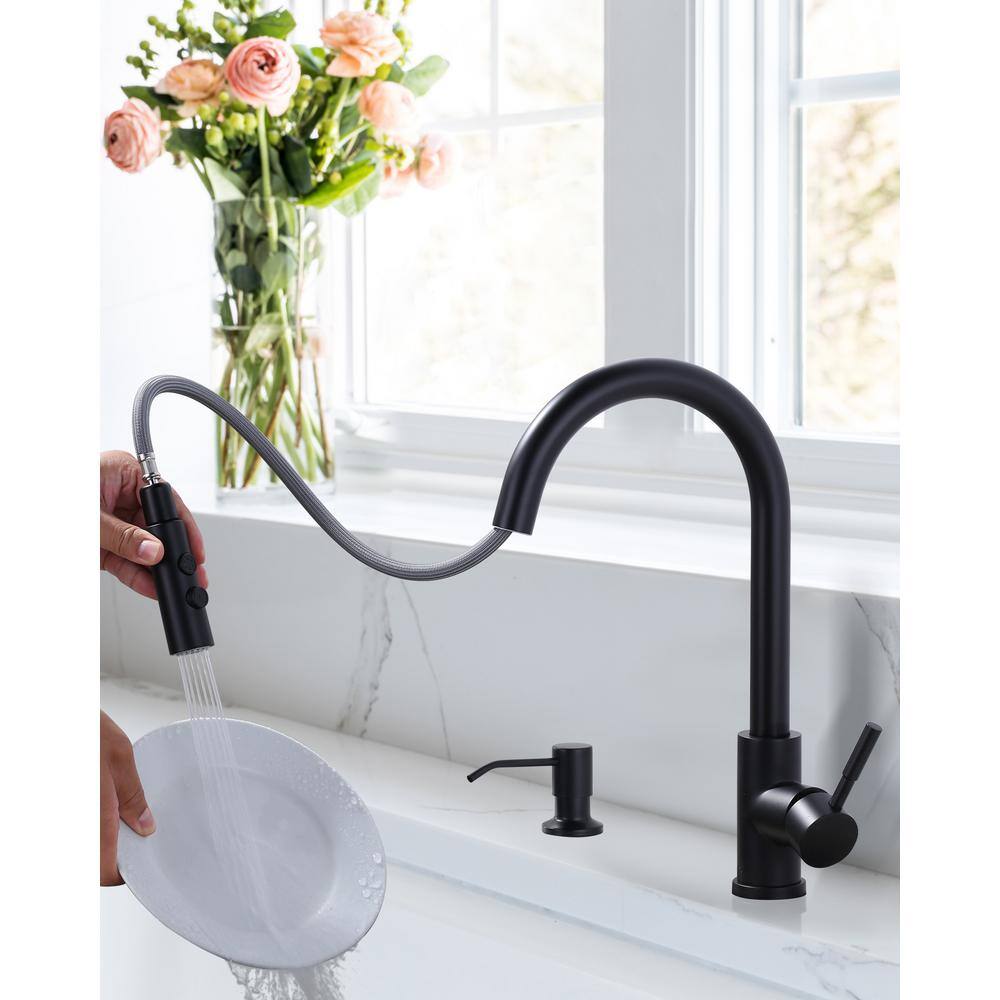 Matte Black Stainless Steel Single Handle Pull Down Kitchen Faucet