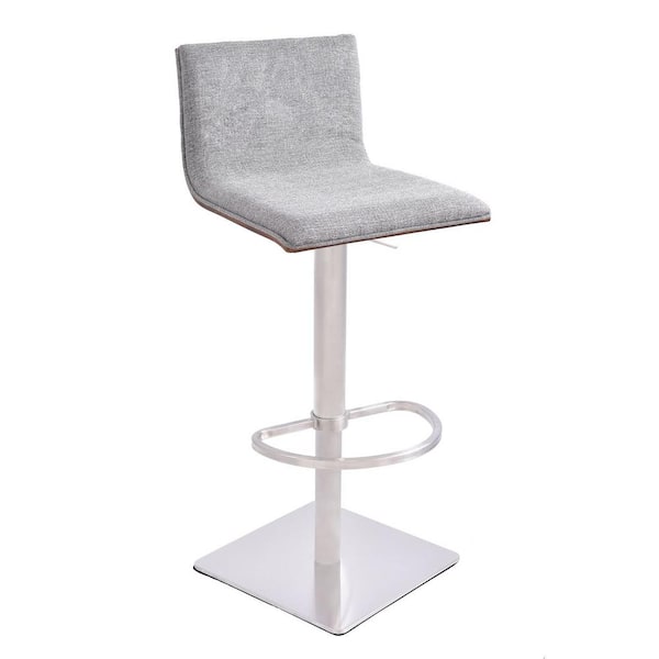 HomeRoots Adjustable Grey Fabric Walnut and Stainless Swivel Bar Stool