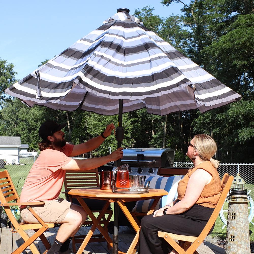 9' Catalina Beach Stripe Aluminum Solar Lighted Market Umbrella
