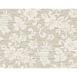 Balanced Beige Juno Island Floral Embossed Vinyl Unpasted Wallpaper Roll 60.75 sq. ft.