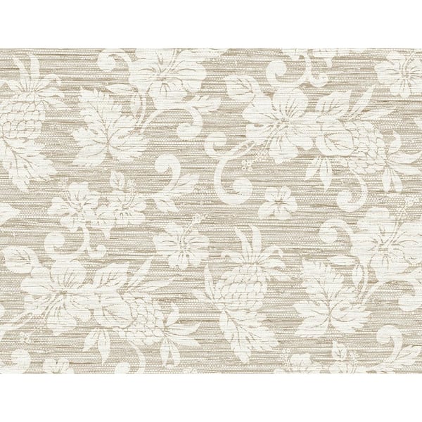 Seabrook Designs Balanced Beige Juno Island Floral Embossed Vinyl Unpasted Wallpaper Roll 60.75 sq. ft.