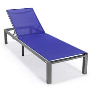 LeisureMod Marlin Modern Patio Chaise Lounge Chair with Grey Powder Coated Aluminum Frame in Navy Blue Set of 2