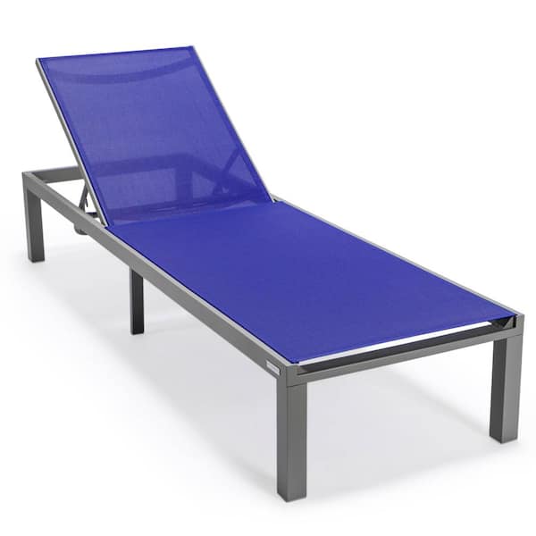 Leisuremod LeisureMod Marlin Modern Patio Chaise Lounge Chair with Grey Powder Coated Aluminum Frame in Navy Blue Set of 2