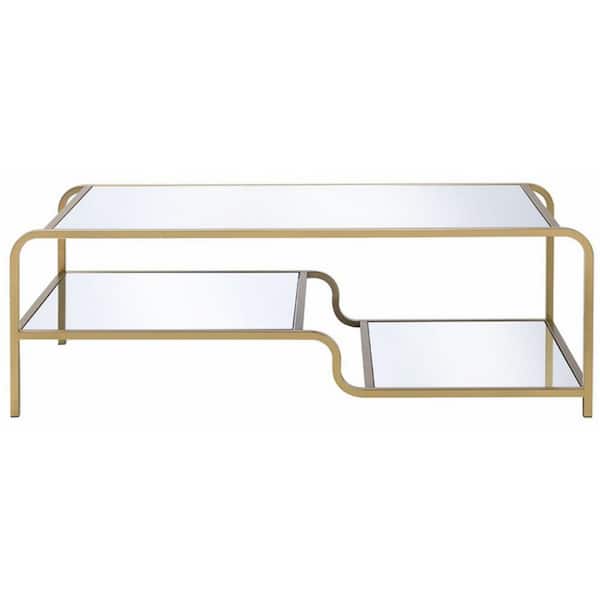 Venetian Worldwide Astrid 52 in. Gold/Clear Large Rectangle Glass Coffee Table with Shelf