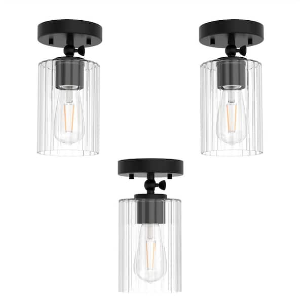16 in. 3-Pack Clear Straight-Cylinder Glass Shades for Elegant Lighting with 8 in. Petal Stripes Vanity Shade