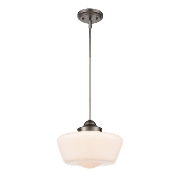 Light Society Portola 1-Light Modern Bronze Schoolhouse Pendant with White Glass Shade