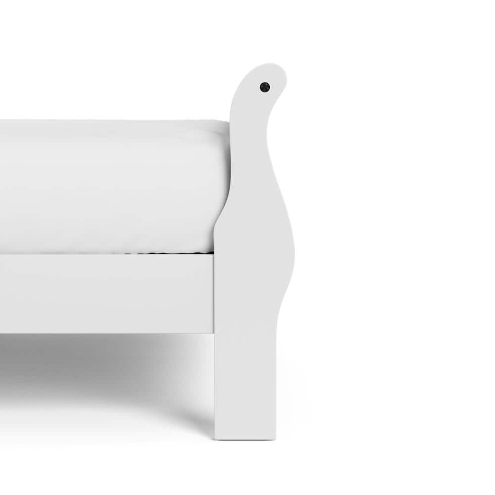 White Traditional Wood Sleigh Full Bed Frame with Headboard and Footboard