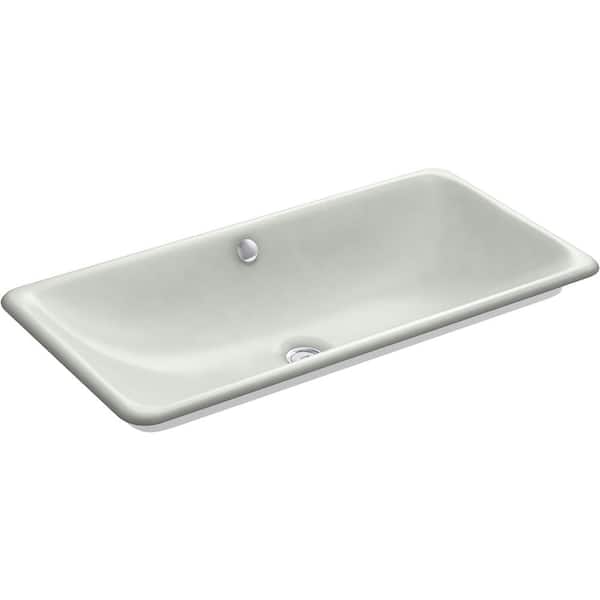 KOHLER Iron Plains 30 in. Drop-In Cast Iron Bathroom Sink in Sea Salt with White Painted Underside