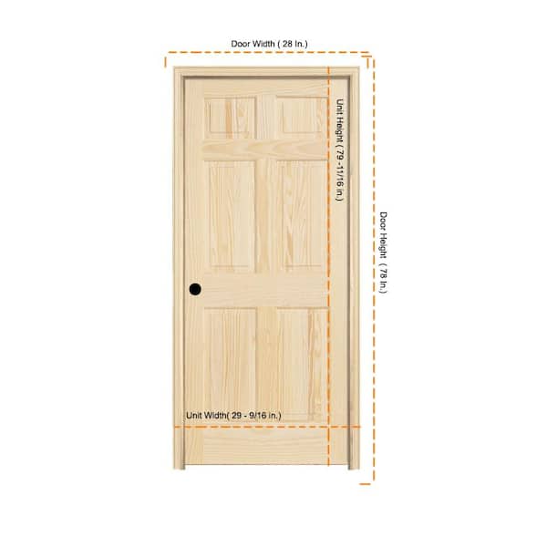 JELD-WEN 28 in. x 78 in. Pine Unfinished Right-Hand 6-Panel Solid