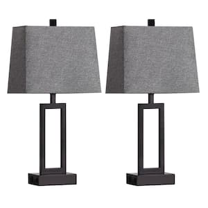23.5 in. Grey Touch Control  Mental Table Lamp Set with USB Ports and AC Outlets (Set of 2)