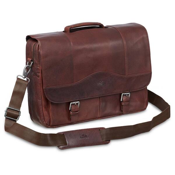 MANCINI Buffalo Collection Brown Leather Porthole Briefcase for