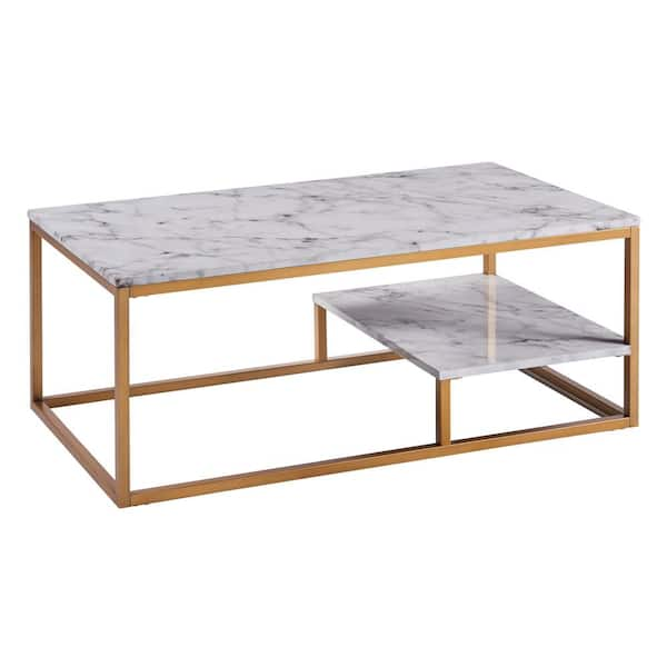 Teamson Home Marmo Modern Marble-Look Coffee Table with Shelf, Marble ...