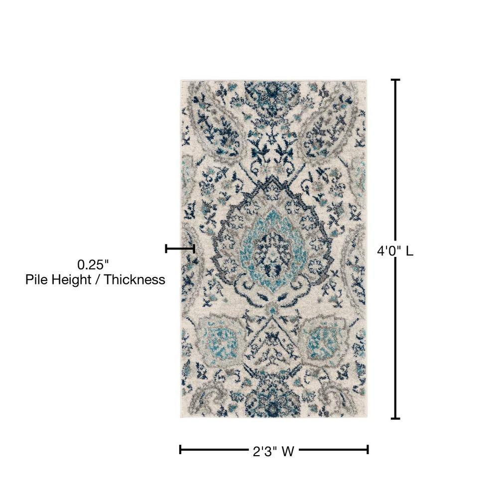 Elegant Floral Square Area Rug in Cream and Light Grey - 27in Hand-knotted Synthetic