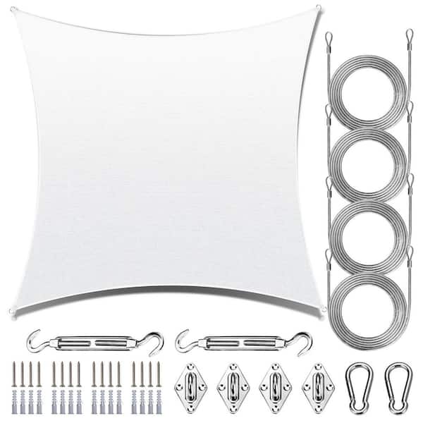 12 ft. x 12 ft. Sq. Sunshade Sail with Hardware Kit and Rope-White