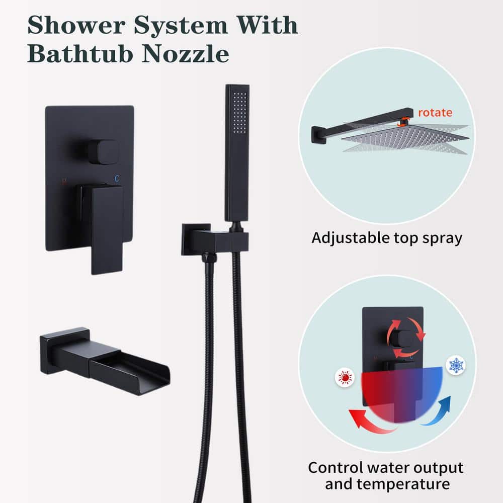 Matte Black Stainless Steel Square Rain Shower Faucet Set