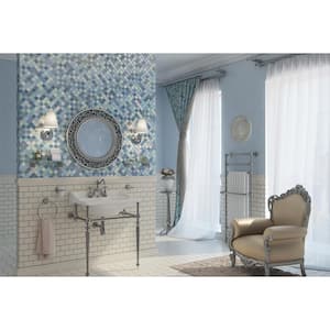 Grandio Arabesque 11.5 in. x 11 in. Polished Baylee Blue Glass Mosaic Tile Sample