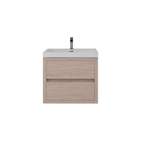 Louis 24 in. W x 20 in. D x 22 in. H Single Sink Floating Bath Vanity in Pink Wood with White Acrylic Top