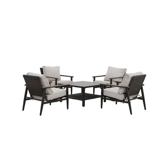 Mondawe Mongue 5-Piece Aluminum Modern Outdoor Patio Conversation Set with Gray Cushions for Yard, Gazebo