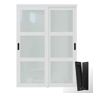 60 in. x 80 in. 3-Lites Frosted Glass MDF Closet Sliding Door with Hardware Kit