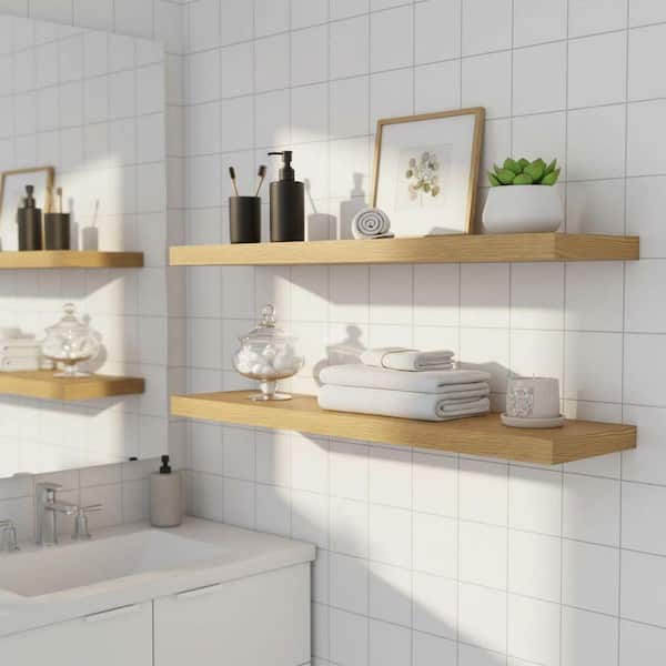 48 in. W x 8 in. D Oak Floating Shelves with Invisible Brackets