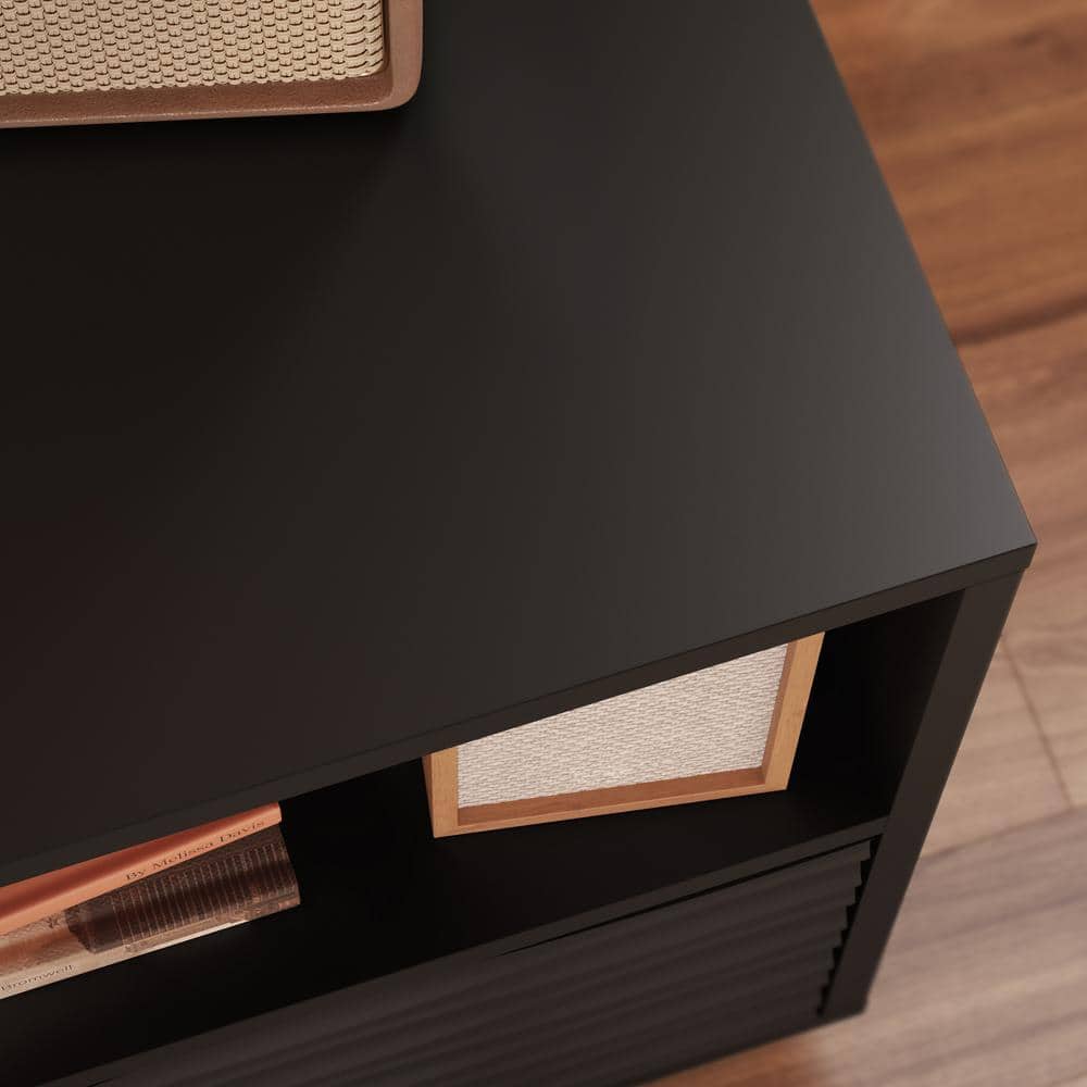 Sauder Morgan Main 85" Black Entertainment Credenza with Wave-Pattern Drawers