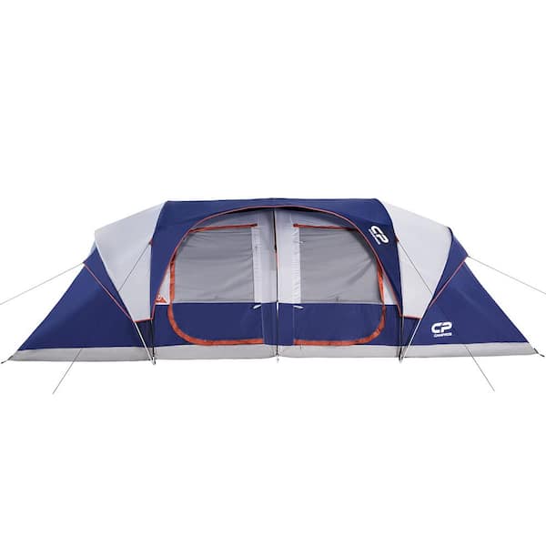 Blue 12-Person Double Layer Weather Resistant Family Camping Tent with 5 Large Mesh Windows, Carry Bag