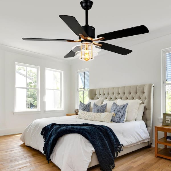 Milford 52in. Modern Black UFO Breeze Ceiling Fan with Ligthts, 6-Speed Quiet DC Motor Reversible Ceiling Fan W/ Remote