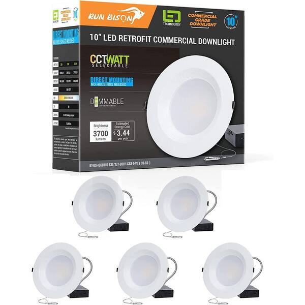 RUN BISON 10 in. CCT and Wattage Selectable New Construction or Remodel IC Rated Integrated LED Commercial Downlight(5-Pack)