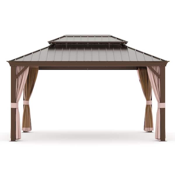 10 ft. x 12 ft. Aluminum Outdoor Gazebo with Double Galvanized Steel Roof, Ceiling Hook, Mosquito Netting and Curtains