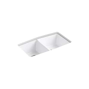 Brookfield Undermount Cast Iron 33 in. 5-Hole Double Bowl Kitchen Sink in White