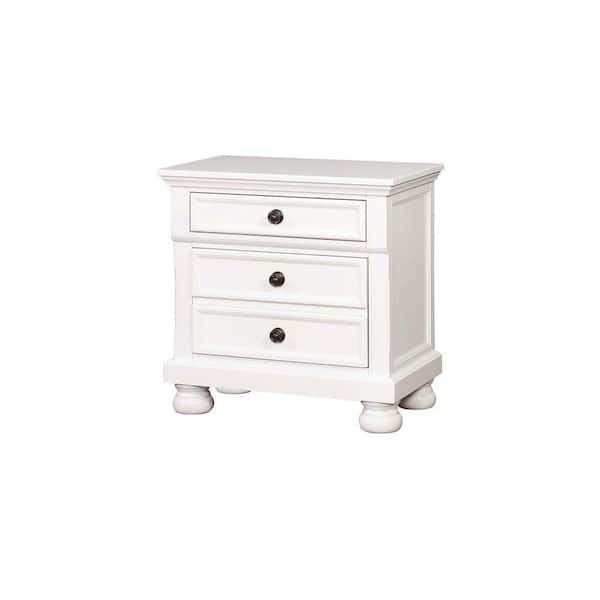 Benjara 2-Drawer White Solid Wood Nightstand with Bun Feet 28 in. x 28 in. x 17 in.