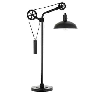 33 in. Black Industrial Integrated LED Architect Table Lamp with Black Metal Shade
