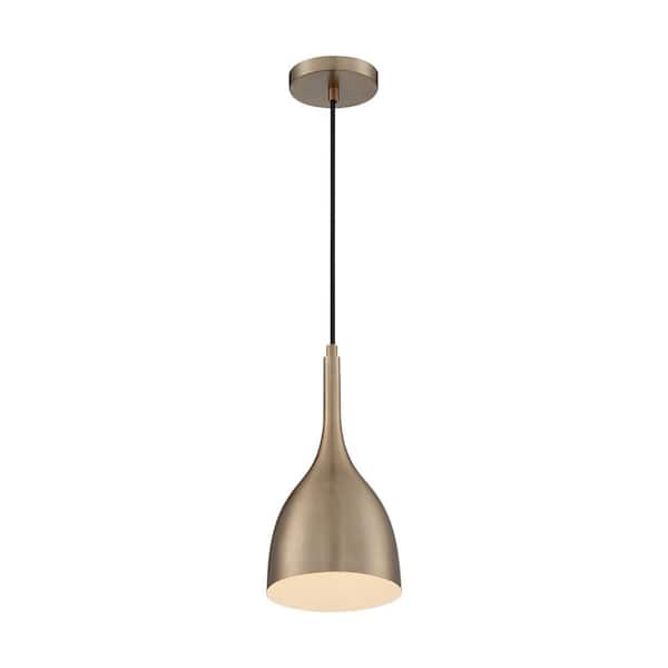 Bellcap 60-Watt 1-Light Burnished Brass Mid-Century Modern Pendant Light and No Shade, No Bulbs Included