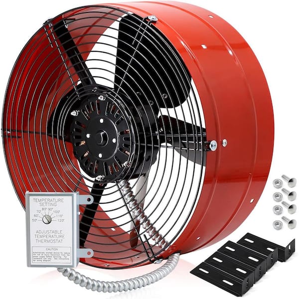 15 in. Gable Vent Fan 1300CFM 1850 SQF Low Noise Attic Exhaust Adjustable Thermostat 14 in. Blade Red