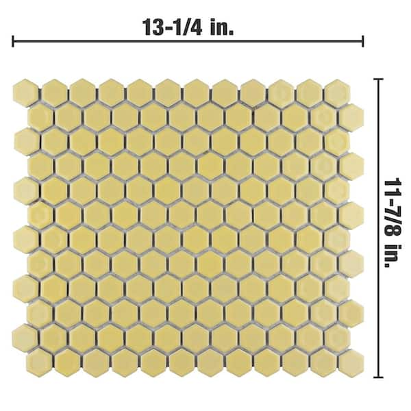 Merola Tile Hudson 1 in. Hex Vintage Yellow 11-7/8 in. x 13-1/4 in