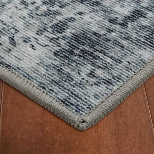 Hazen Abstract Printed Chenille Blue 5 ft. x 7 ft. Polyester Area Rug