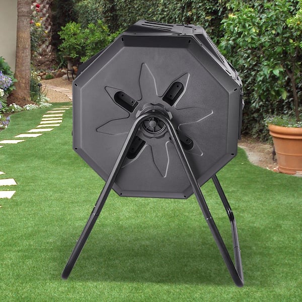 43 gal. Dual Chamber Compost Bin, Rotating Tumbler with 2 Sliding Doors, Steel Frame, BPA-Free Composter for Garden