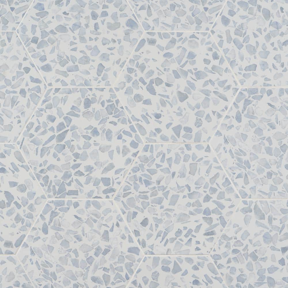 Fusion Hex Blue Terrazzo Matte Porcelain Floor and Wall Tile