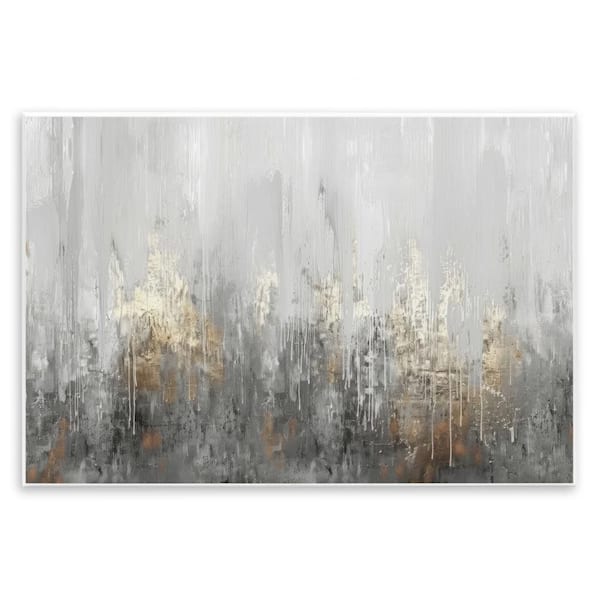 Grey Silver Abstract Drip by LSR Design Studio Unframed Abstract Graphic Art Print 13 in. x 19 in.