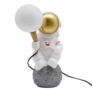14.56 in. White Creative Astronaut Task and Reading Lamp for Bedside and Study with Resin Shade, No Bulbs Included