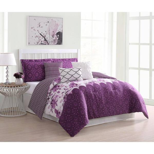 Carmela Home Surrey 7 Piece Purple King, Purple And Silver King Size Bedding