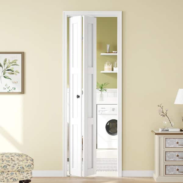 24 in. x 80 in. 3-Lite Solid Core Panel White Finished MDF Wood Bi-fold Door with Hardware