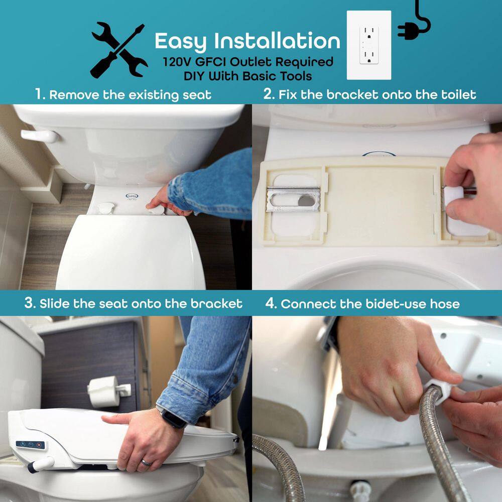 BidetMate 2000 Series White Heated Smart Toilet Seat with Remote