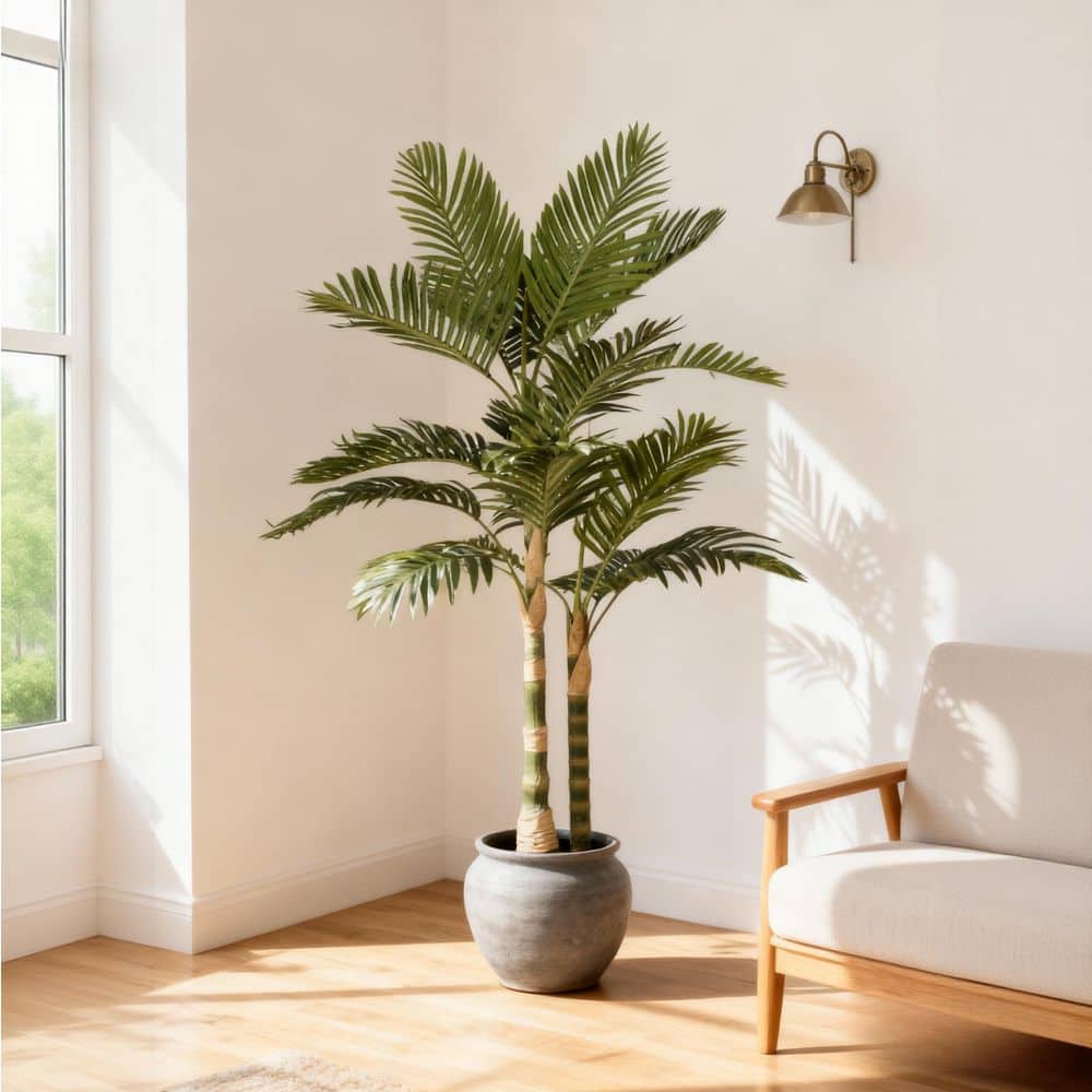 5 ft. Artificial Palm Tree in Black Pot with Realistic Green Leaves ...