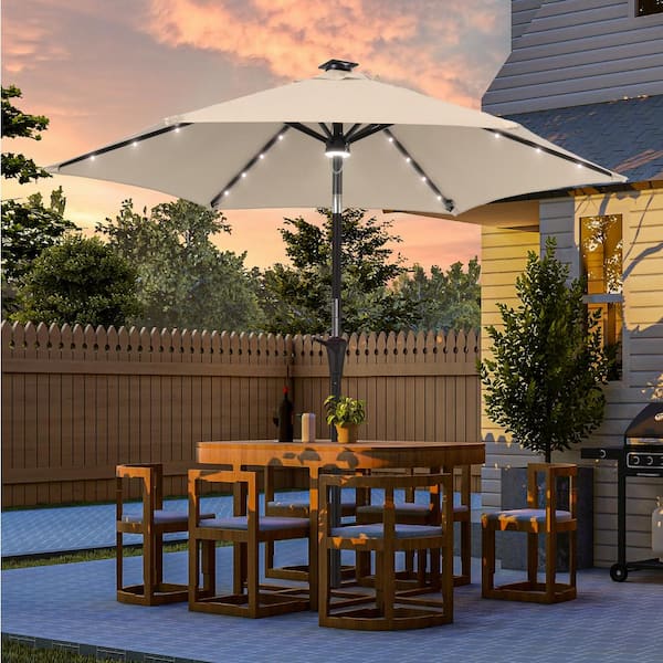 JOYESERY 7.5 ft. LED Outdoor Umbrellas Patio Market Table Outside Umbrellas Nonfading Canopy and Sturdy Ribs, Beige