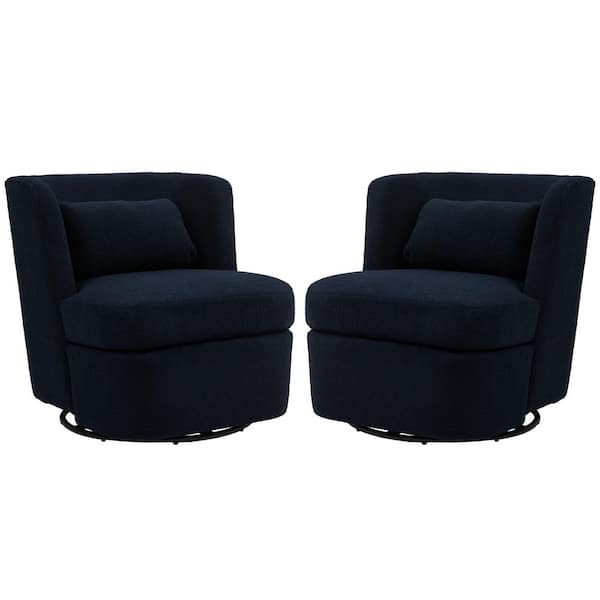 Uixe Blue Teddy Fabric Upholstered 360° Swivel Accent Barrel Chair with Metal Base(Set of 2)